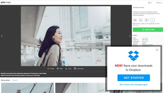 Integração Dropbox da Getty Images